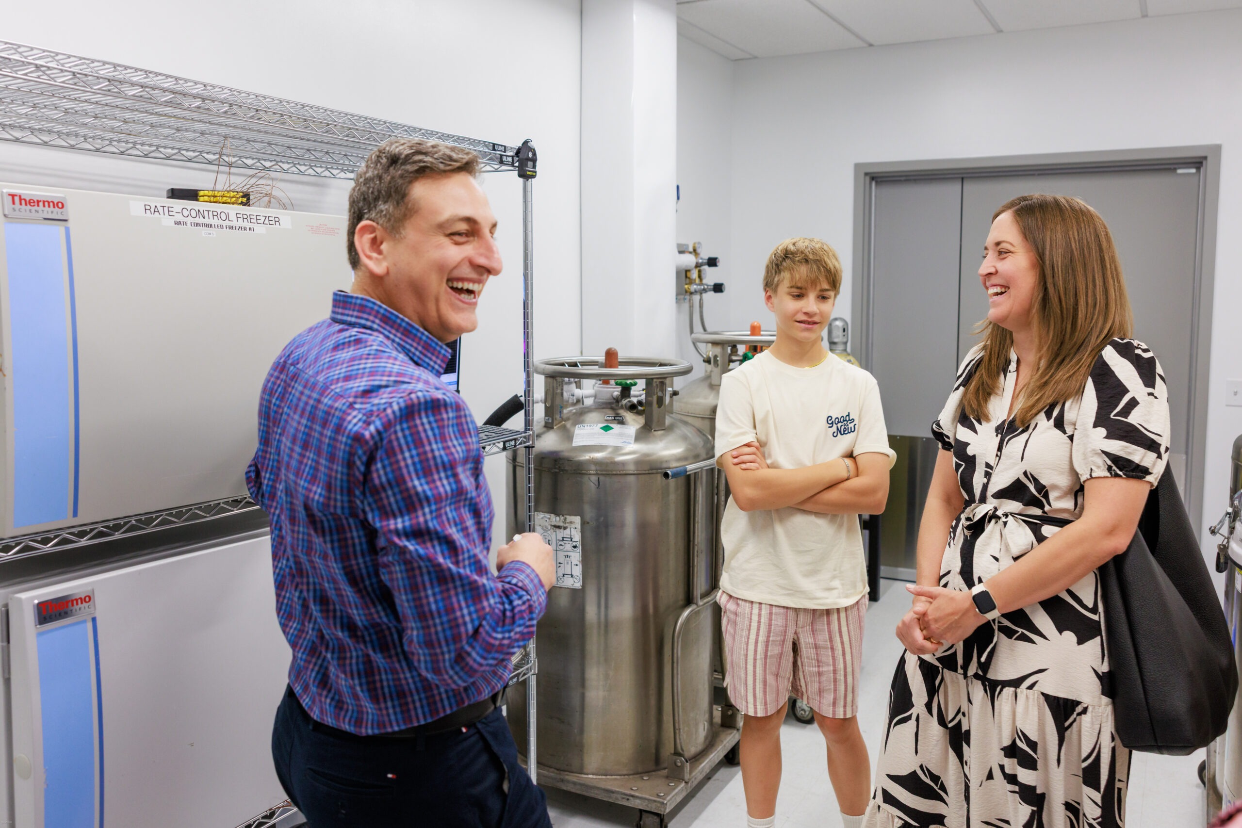 BioLife Solutions team members guide Beau and Betsy Larrabee through a facility tour.